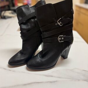 Coach Black Heeled Boots with Buckle Detail